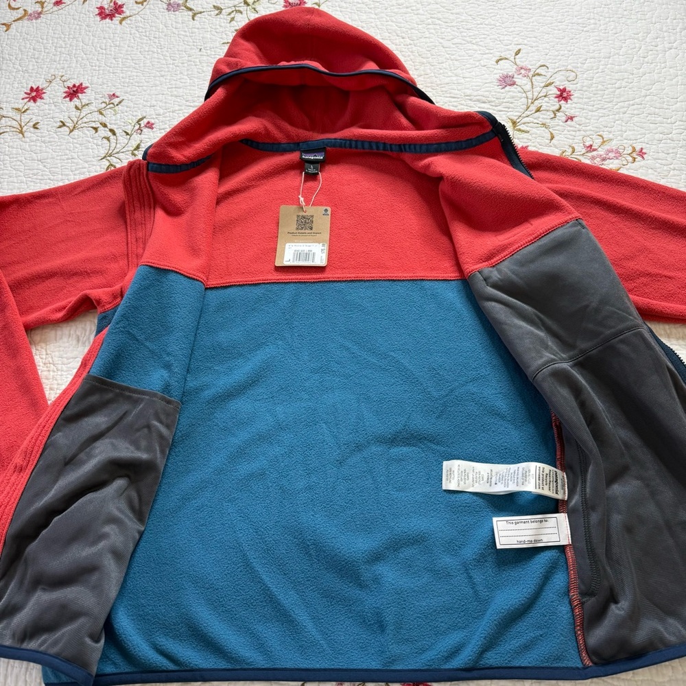 NEW Patagonia Kids' Micro D Snap-T Jacket Wavy Blue w/Sumac Red Size L (12) - Picture 4 of 5